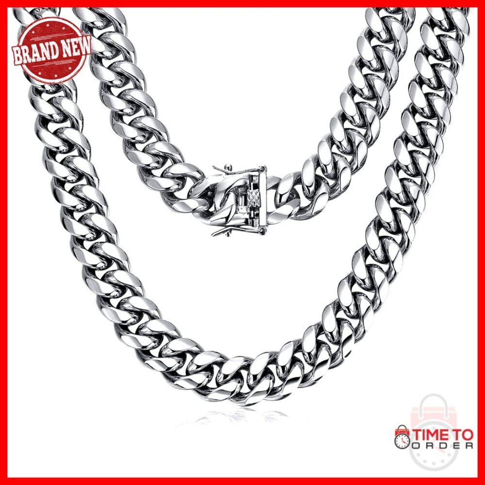 15mm Stainless Steel Cuban Link Chain Necklace 18"-35" Hip Hop Jewelry